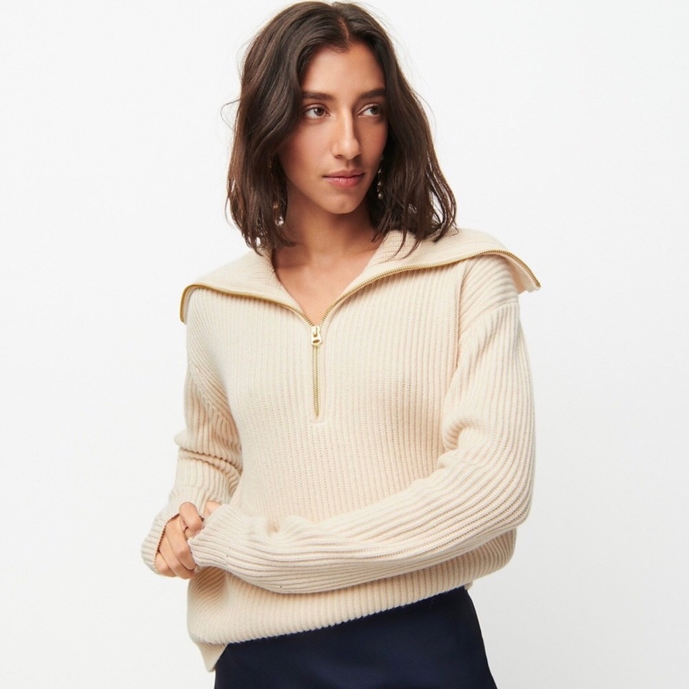 J.Crew Collection ribbed cashmere half-zip sweater